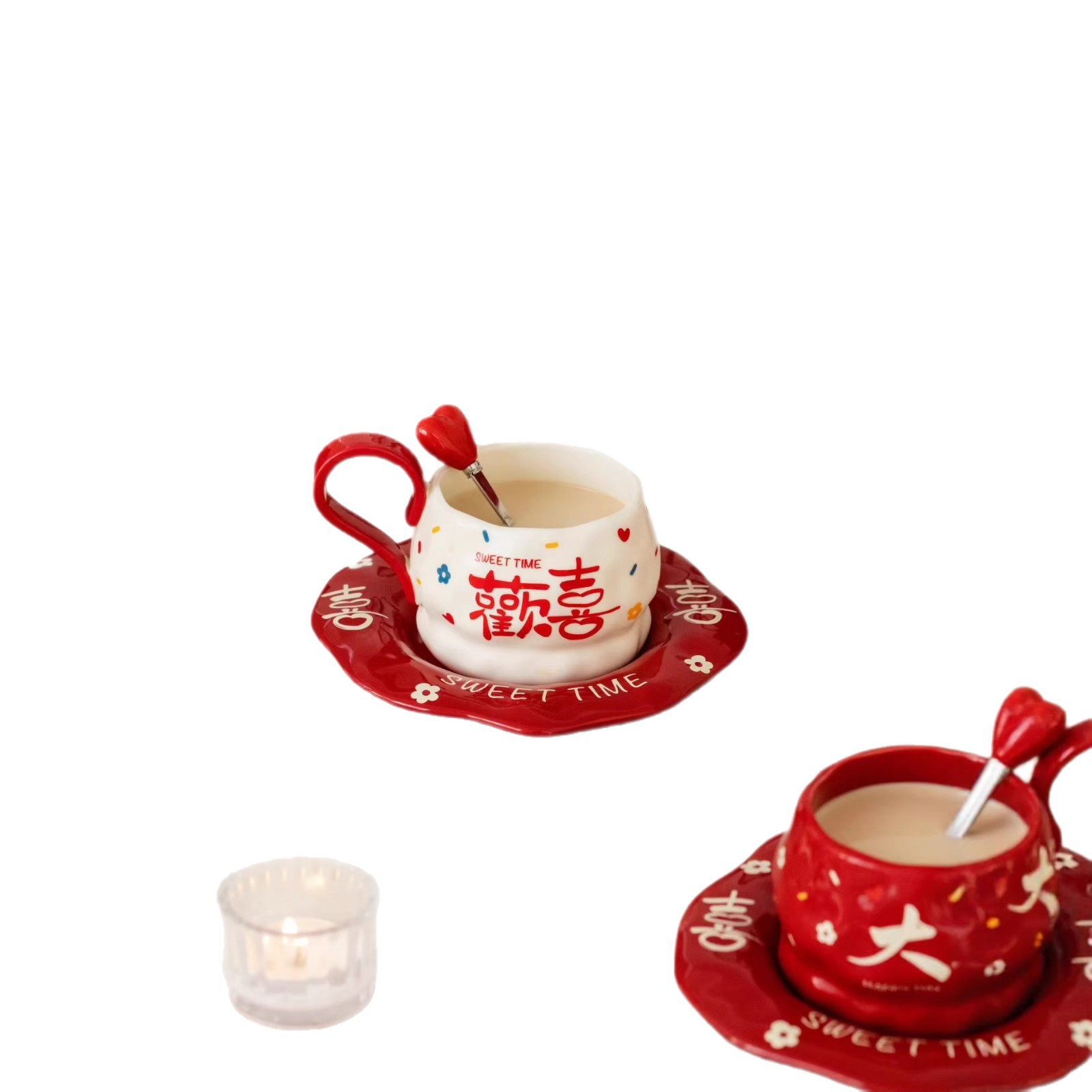 Tazas de café festivas, platos, regalos de boda, novias, amigos, regalos de boda, tazas de alto nivel, regalos de mano, prácticas