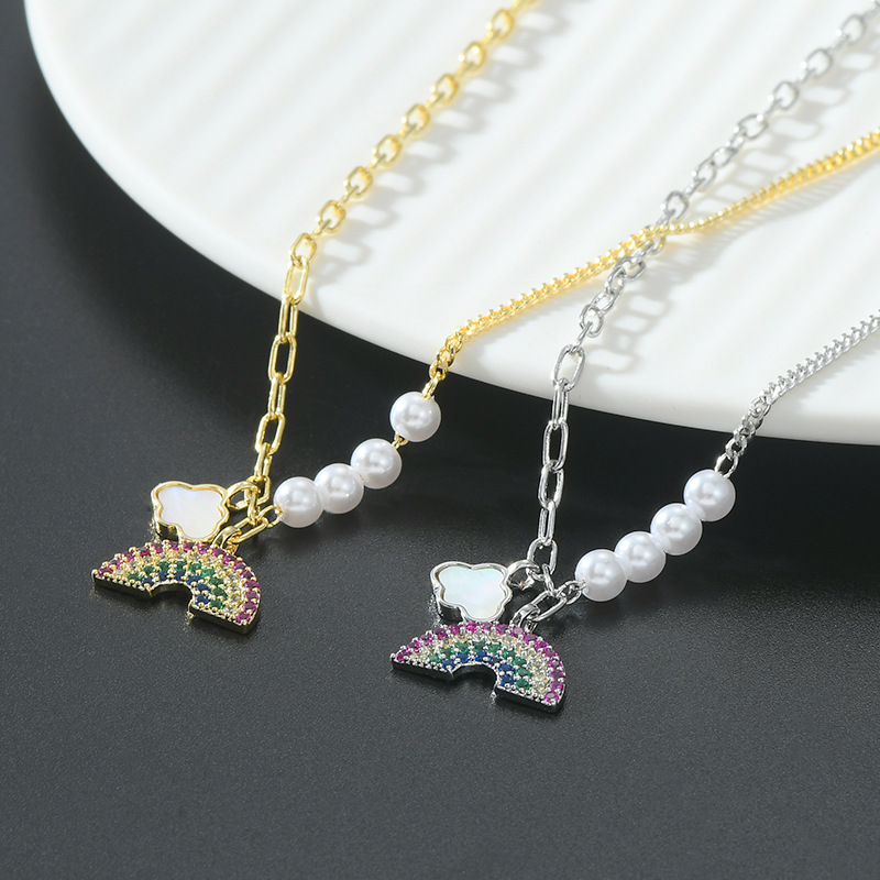 1 Piece Cute Rainbow Copper Irregular Plating Inlay Zircon Pendant Necklace display picture 2