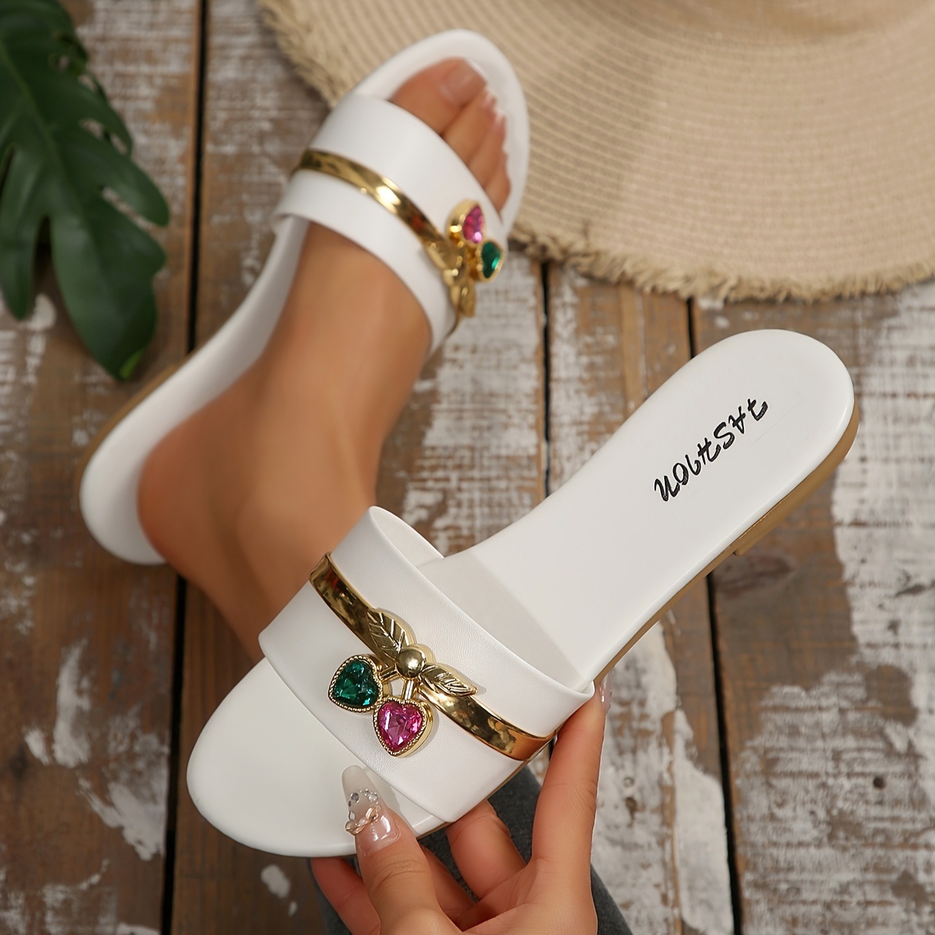 Zapatillas Planas para Mujer de Cuero Sintético con Decoración de Metal para Uso Diario