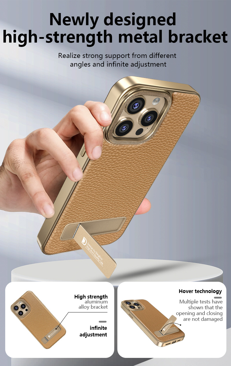 Ốp lưng iPhone 17 Pro Max chống sốc, có chân đứng, họa tiết vải da Apple nhập khẩu — đen, xám, màu nâu, màu cam chi tiết 3