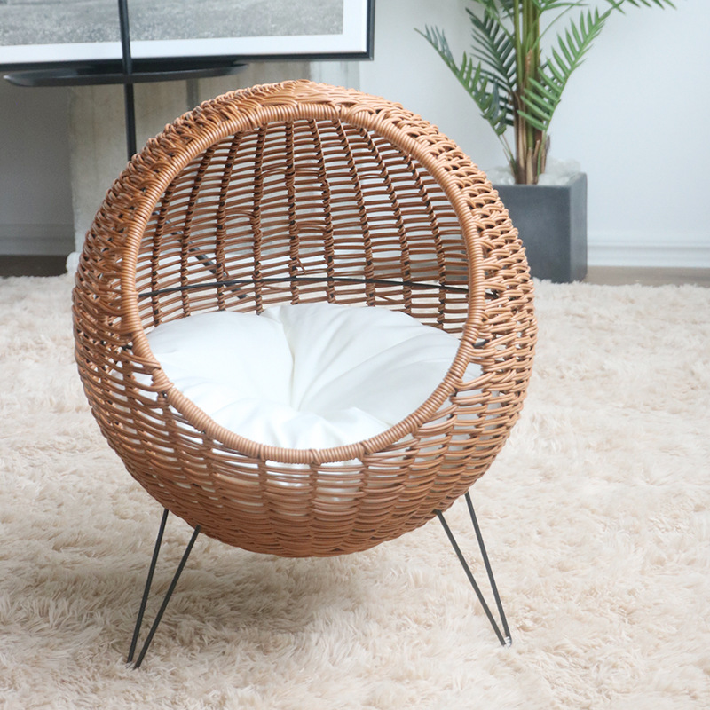 Nido de gato de caña transpirable para cuatro estaciones semicerrado general para gatos de otoño y invierno caliente para mascotas de gato de cama para artículos de mascotas