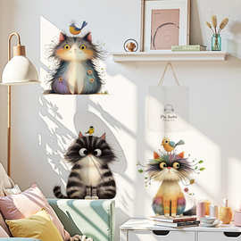 卡通毛绒猫咪背景墙贴画橱窗玻璃房门贴画可移除自粘墙画 39050