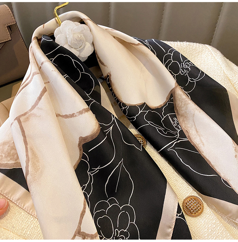 Color Block Pattern Women's Elegant Classic Style Color Block Satin Printing Silk Scarf
