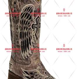 女圆头人造PU欧美女式皮靴侧拉链流苏靴增高时装靴高跟女鞋