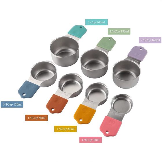 Source manufacturers color silicone stainless steel measuring cup 304 stainless steel 16-piece measuring cup measuring spoon baking tools
