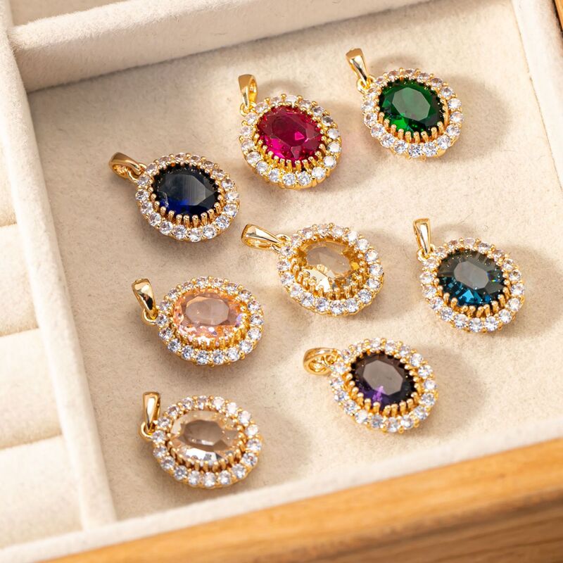 Cross Border Oval Full Diamond Crown Pendant Copper Gold Plated Crystal Necklace Pendant Earrings Pendant Jewelry Accessories