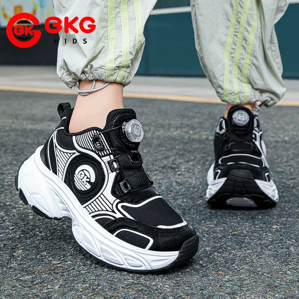 BKG children's sports shoes dad shoes 2025 spring and autumn double mesh boys' and girls' rotary buckle sports casual shoes