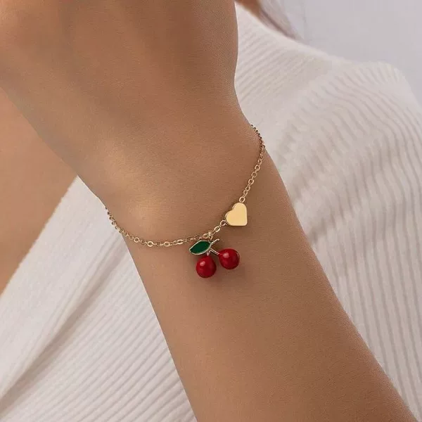 European and American Cross-border Chinese Advanced Color Fruit Cherry Pendant Bracelet Creative Fresh Sweet Niche Bracelet