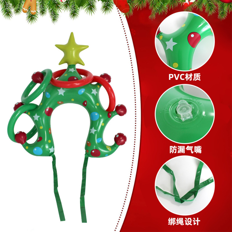 跨境爆款圣诞树套圈玩具pvc充气圣诞树套圈头戴式派对互动玩具|undefined