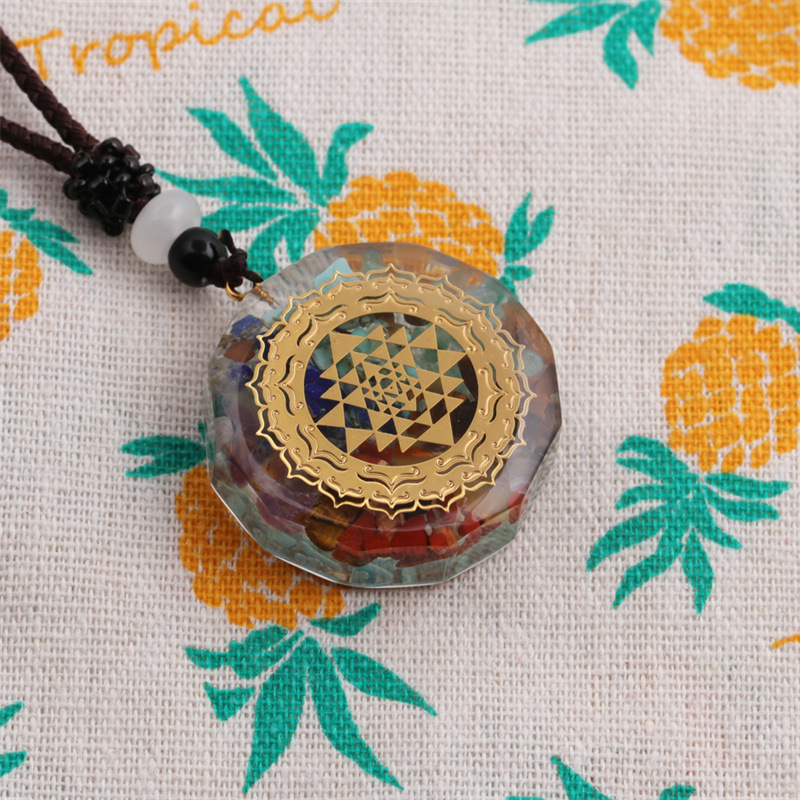 European-style rune sequin necklace flower of life seven chakra energy pendant necklace
