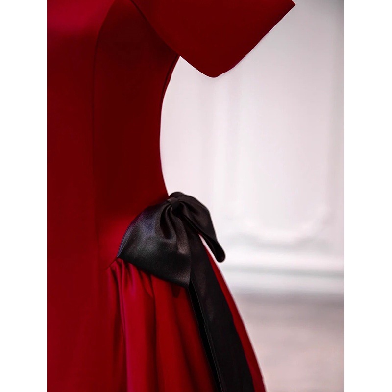 Vestido de satén de un solo hombro para mujer, estilo tostado, para otoño 2025, para novia, compromiso, boda, regreso a casa, estilo ligero y lujoso, sencillo