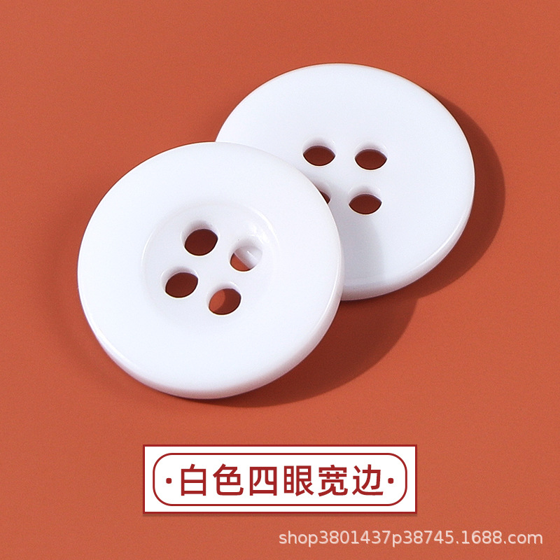 Botón de pan de cuatro ojos Camisa blanca y negra Cortavientos Botón de resina Botón de resina de dos ojos Botón de pan de cuatro ojos con borde fino transparente