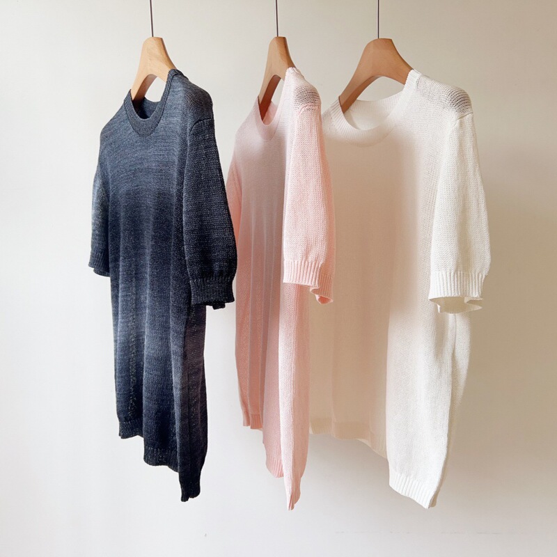 And paper yarn! high quality Cool Breathable Gradient Knit Sweater Minimalist Old Money Style Solid Color Round Neck Short Sleeve Top