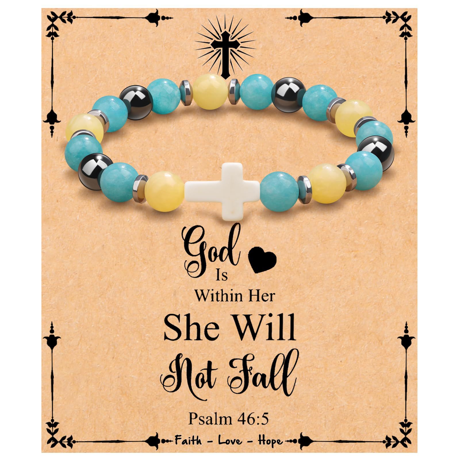 그녀의 카드 안에 노란색 파란색 구슬 팔찌 +