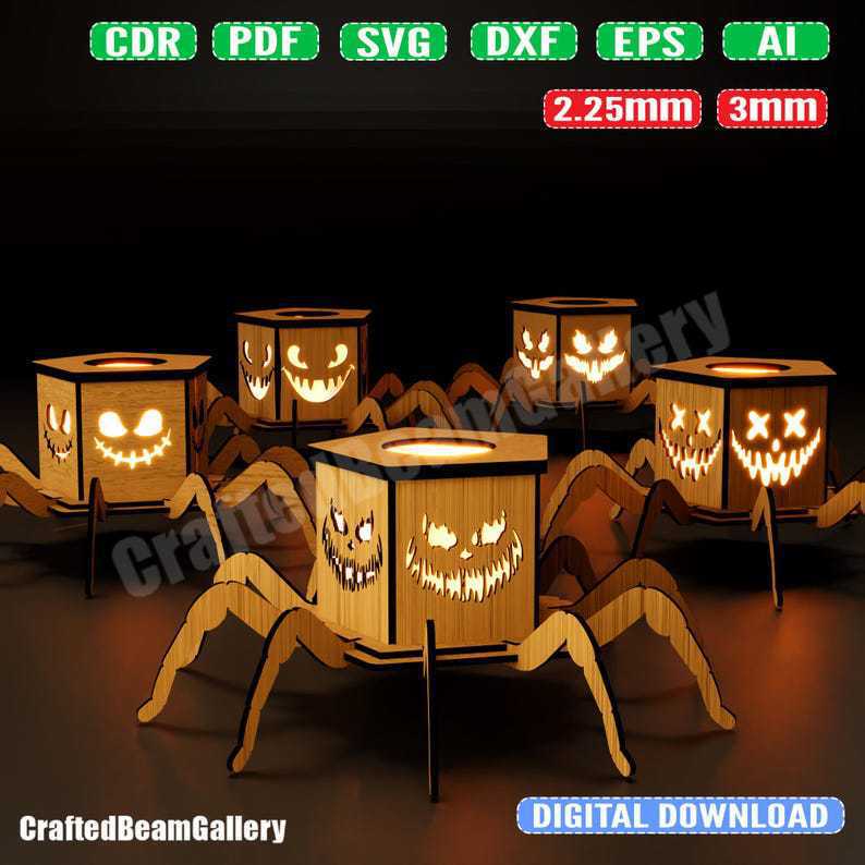 クロスボーダー新製品ゴーストハロウィンスパイダーミニランタン燭台装飾面白い装飾品木製工芸品|undefined