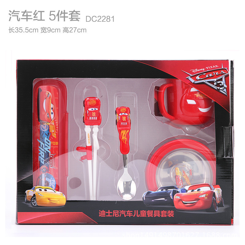 Disney children's tableware training chopsticks spoon Box Portable gift suit insulated stainless steel bowl Milk Cup
