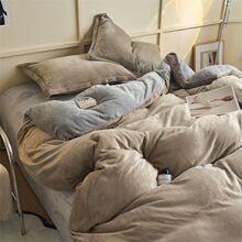 秋冬款保暖纯色法兰绒四件套珊瑚绒三件套双面绒被套加厚床上用品