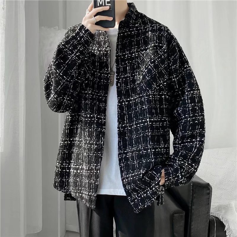 Woolen Coat for Men and Women 2025 Spring and Autumn Oversize Houndstooth Work Jacket High-End Street Style Couple Outfit Woolen Coat for Men and Women 2025 Spring and Autumn Oversize Houndstooth Work Jacket High-End Street Style Couple Outfit