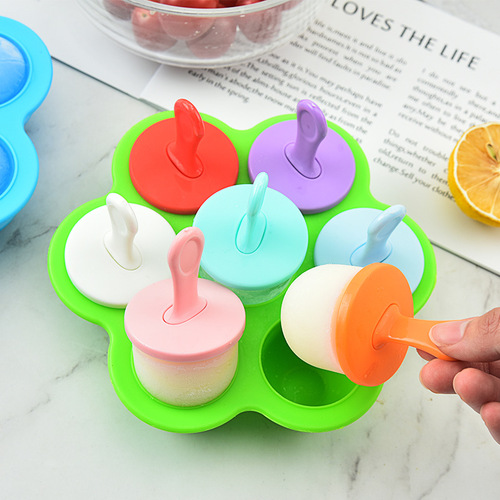 Creative silicone popsicle mold 7-hole ice cream mold 7-pack ice tray food box manufacturer wholesale