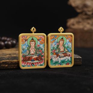 Purely Hand-Painted Thangka Eight Patron Saints, Birth Buddha, Titanium Steel Gawu Box Necklace, Xizang Square Zodiac Buddha Amulet, Xizang Style