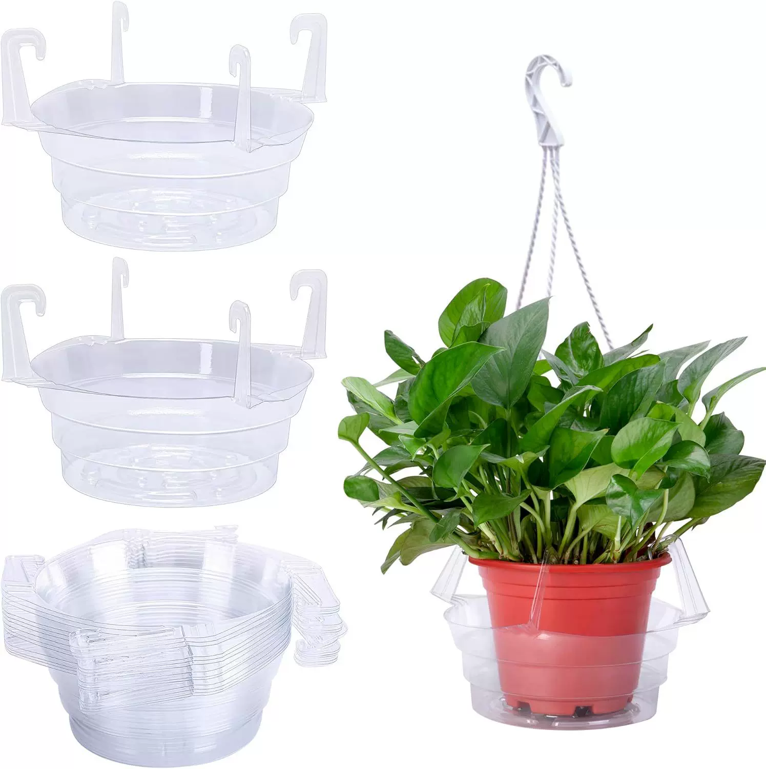 多款透明圆形塑料吊篮花盆底托挂篮式吊篮滴水盘托盘悬挂室内植物