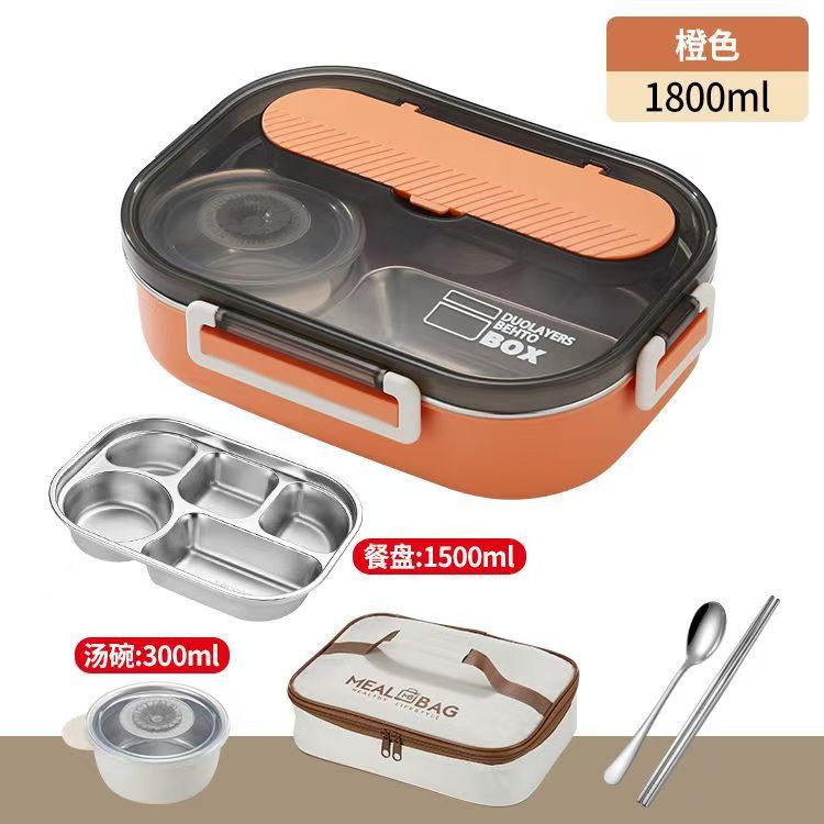 Caja de almuerzo de aislamiento sellado de estudiantes de oficina caja de almuerzo portátil de gran capacidad 304 acero inoxidable con tazón de sopa