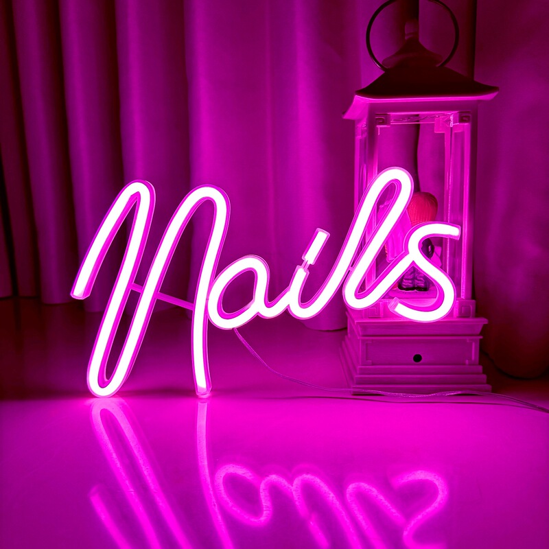 Nails Neon Light Word Nail Art Girl Wall Decoration Light Nail Shop Signboard Eye-Catching Party Hanging Light