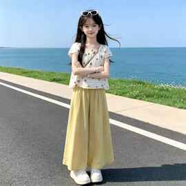 女童夏装套装2026新款儿童超好看短袖上衣女大童宽松阔腿裤两件套