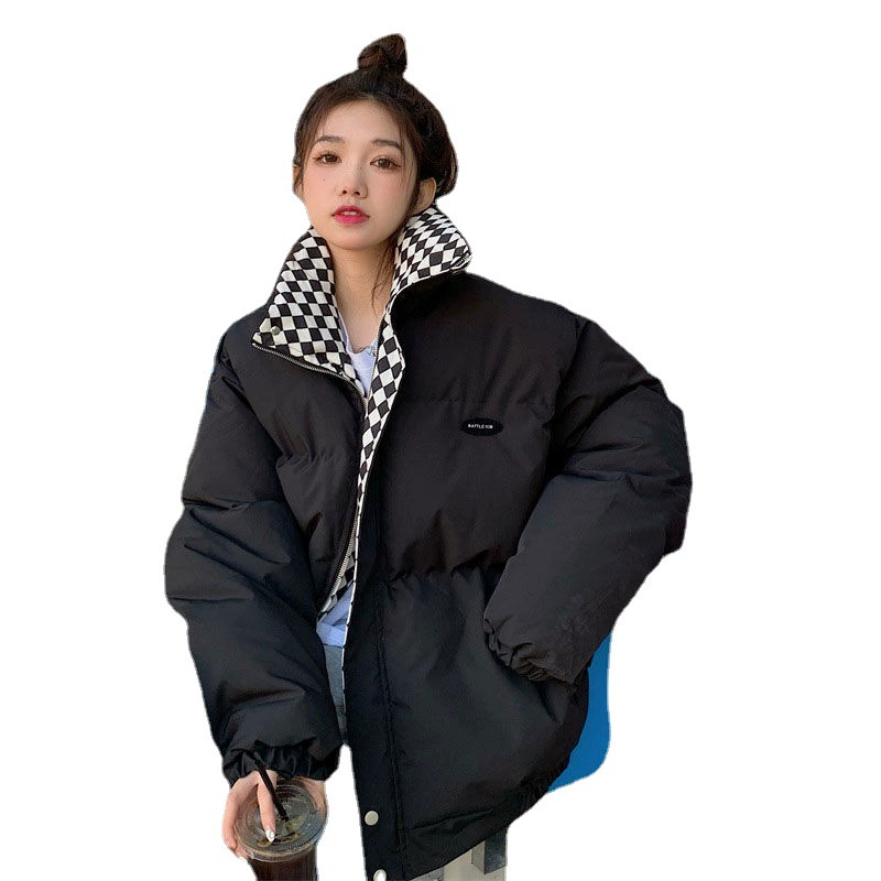 Jacket (Chess) Oversize Puffer, Winter Coat with Checkerboard Lining, Trendy Bread Style