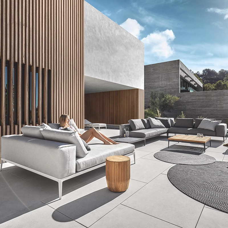 Sofá al aire libre Muebles de patio Ocio al aire libre Hotel Villa Residencia de aluminio de aleación de esquina sofá protector solar