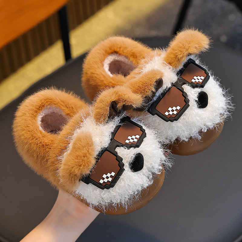 Otoño y invierno zapatillas de algodón para niños y niñas calientes y pelusa para padres e hijos, zapatos de algodón antideslizantes para cachorros
