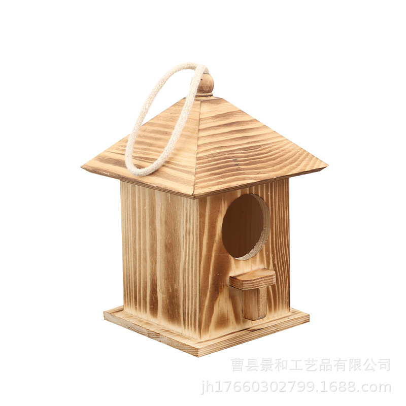 现货新款木质鸟窝喂鸟器户外鸟屋鸟巢装饰烧色田园实木可悬挂鸟笼|undefined
