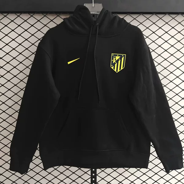 Atlético Madrid Player Away Fleece-Lined Thickened Sweatshirt Men's Warm Casual T-Shirt Men's Long-Sleeve Hooded Base Shirt