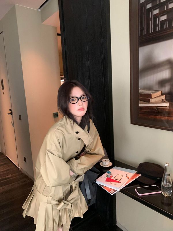 感小众立领风衣外套女秋季新款韩系高智感两穿百褶连衣裙氨纶|undefined