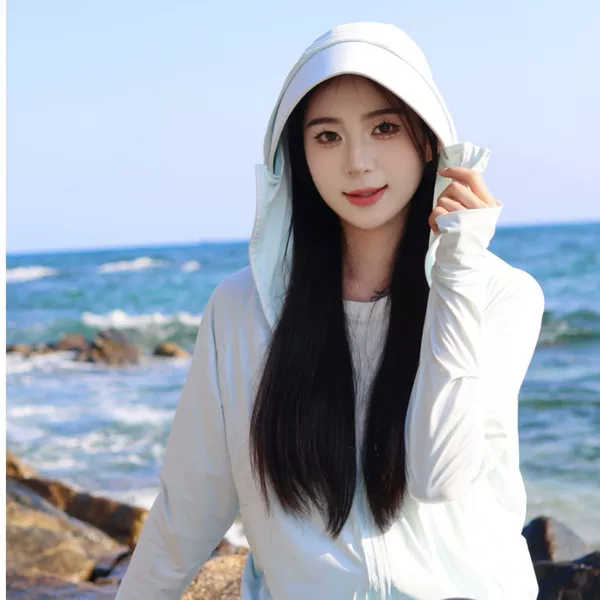 Jasmine Ice Silk Sun Protection Clothing New Style Large Brim Upf50+ Solid Color Hooded Removable Nylon Outdoor Lightweight Protection