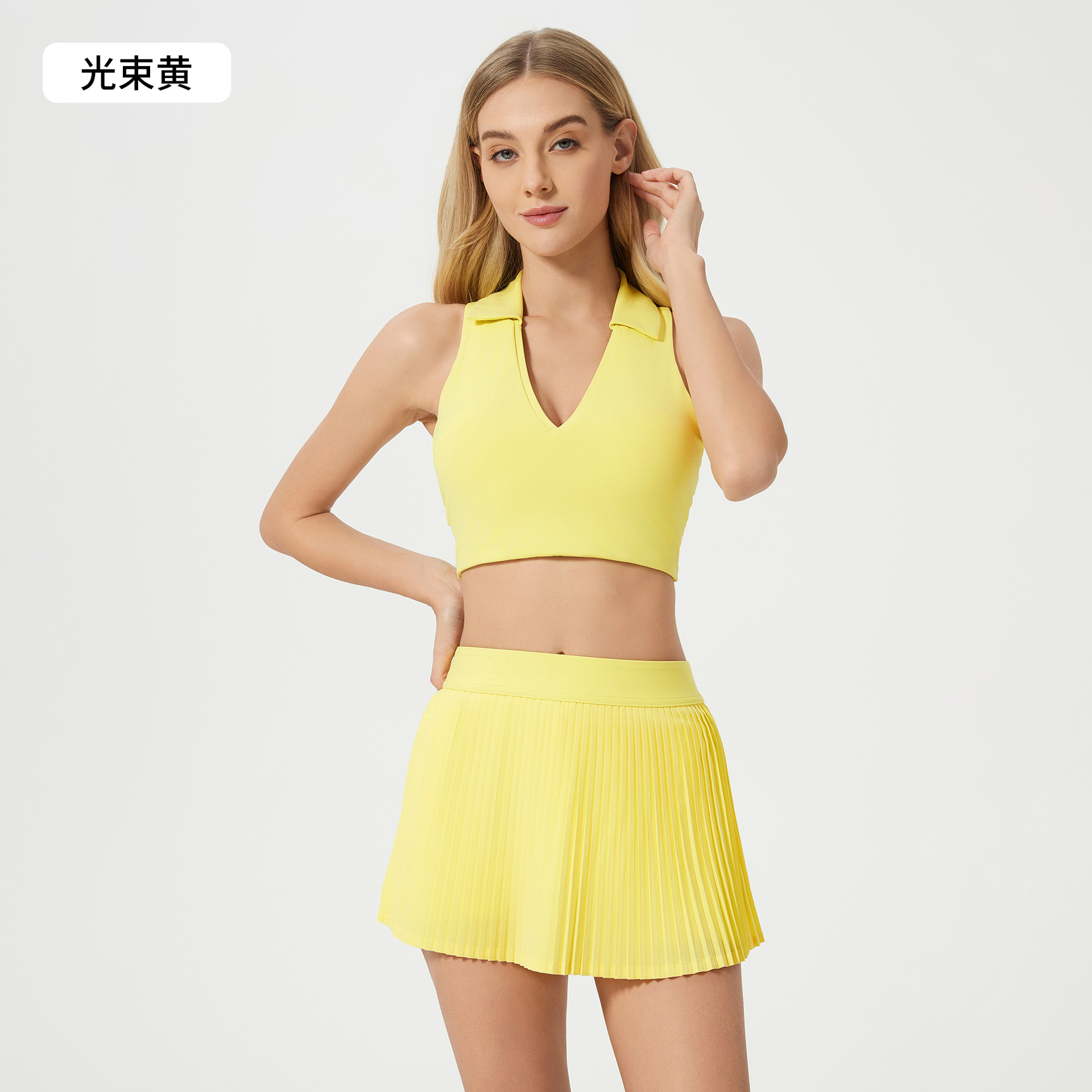 裸感ヨガベストランニングテニスフィットネスブラジャーPOLO襟抜き美背スポーツ下着女性D25009