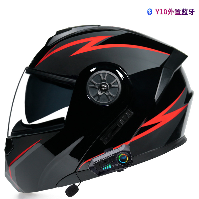 Orz casco no motocicleta casco completo hombres y mujeres de doble lente coche eléctrico Bluetooth expuesto medio casco Otoño e Invierno casco Four Seasons