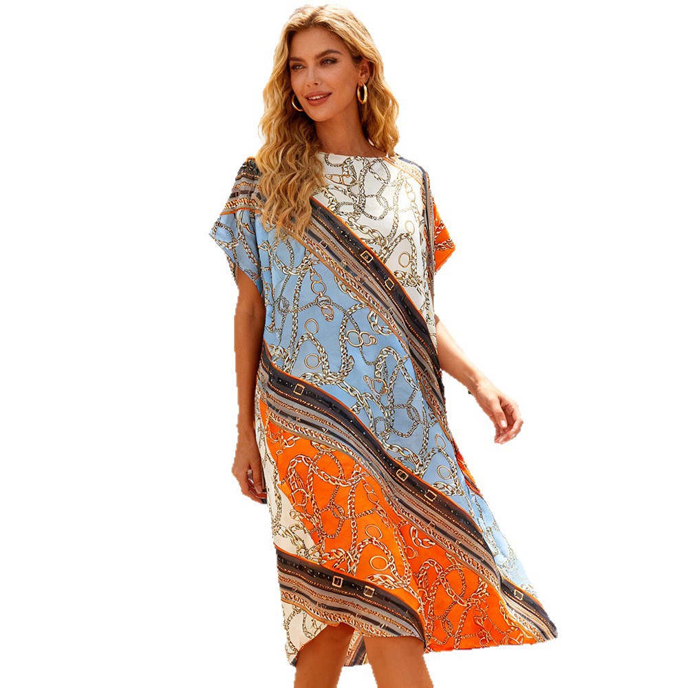 2026 primavera y verano nuevos productos de verano solar chal playa blusa vestido de vacaciones impresión de moda Amazon exclusiva