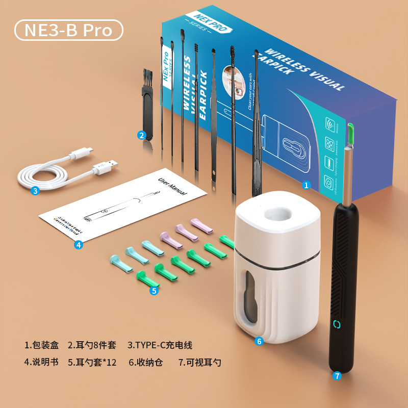 Venta al por mayor de NE3-B para niños transfronterizos Cuchara de oreja visual Cuchara de oreja Endoscopio de limpieza inalámbrico Dispositivo de extracción de oreja de alta definición