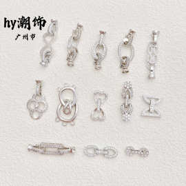 白金色保色微镶锆石几何项链扣头珍珠扣头连接扣DIY手工饰品配件
