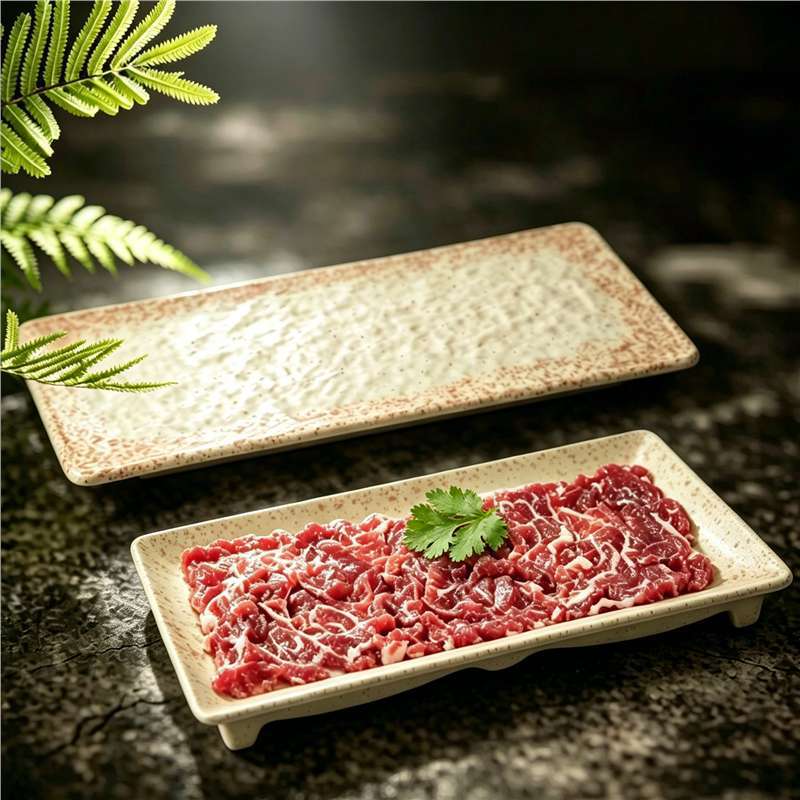 Japanese-Style Rustic Ceramic Series Melamine Tableware Sushi Plate Rectangular Beef Plate Hot Pot Restaurant Meat Grilling Plate Japanese-Style Rustic Ceramic Series Melamine Tableware Sushi Plate Rectangular Beef Plate Hot Pot Restaurant Meat Grilling Plate