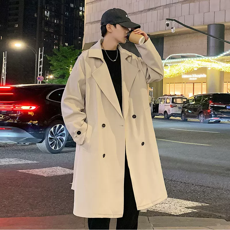 春秋季韩系男士长款休闲风衣大衣帅气外套修身青年百搭翻领上衣