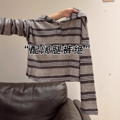 连帽女士针织衫2025秋季新款女装韩系条纹慵懒风长袖上衣女A7549