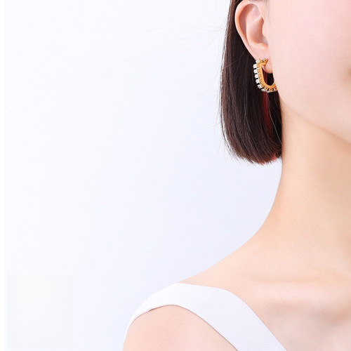 Personalized Versatile U-Shaped Diamond Full-Set Earrings, European and American Instagram Style, Suitable for Banquet and Event Venues, Titanium Steel Earrings, F543