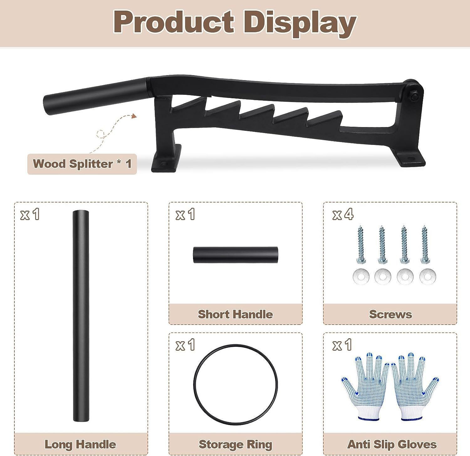 벽걸이형 목재 쪼개는 도구(확장 손잡이 포함)