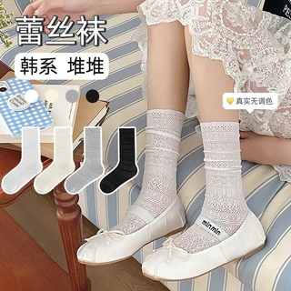 袜子纯棉女蕾丝中筒韩版小腿推推袜透气百塔柔软甜美lolita潮袜