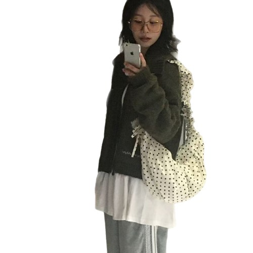 Retro polka dot Korean Instagram niche cute pleated one-shoulder crescent moon saddle bag versatile crossbody and handbag