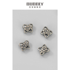 s925純銀泰銀蝴蝶花朵隔珠手工DIY編繩串珠手鍊鏤空小花散珠配件