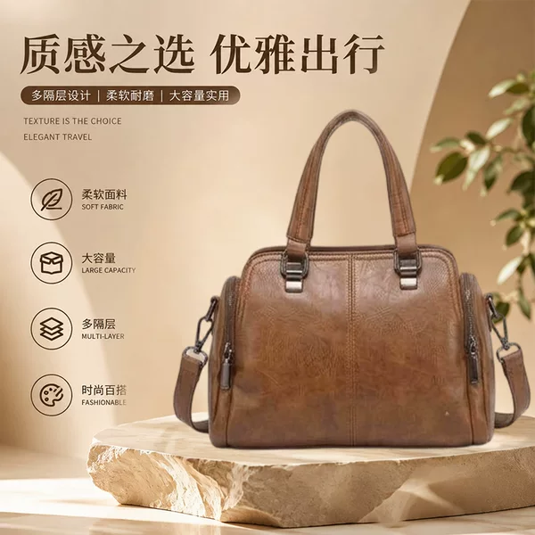 Large women's new crossbody bag, versatile Boston bag, soft leather fashion pillow bag, trendy European and American style women's bag