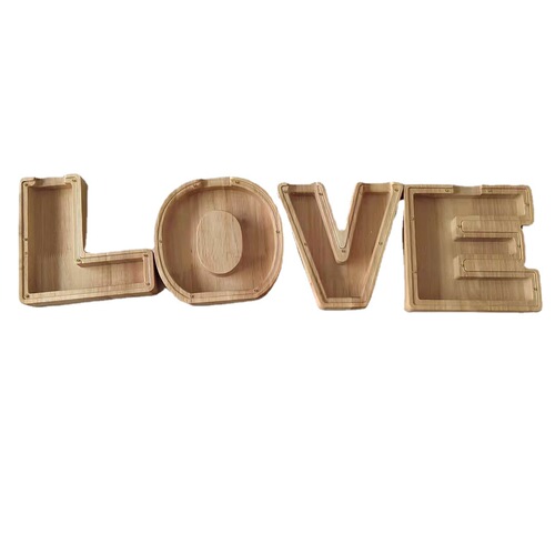 Factory Supply Cross-border New Creative Wooden English Letter Money Bank Transparent Glass Piggy Bank Can Print Logo